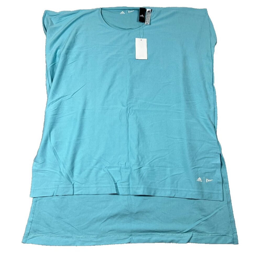 Adidas Parley Womens Small Turquoise Blue Hi Low Hem Activewear Tunic Top NWT